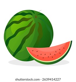 Vector set of whole and slices watermelon fruit isolated.Vector slice watermelon.