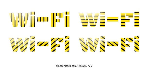Vector set of Wi Fi inscription from yellow and black stripes