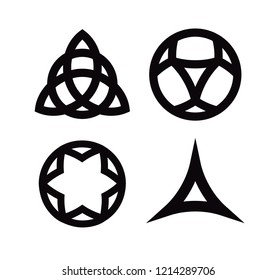 Vector Set of Wiccan symbols and icons isolated on white backgrounds - Pagan triquetra and Celtic Knot and other signs.