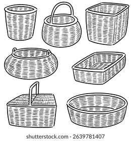 vector set of wicker baskets