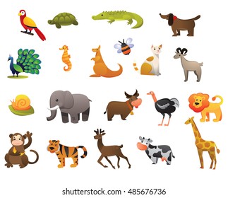 vector set of wild and farm animals