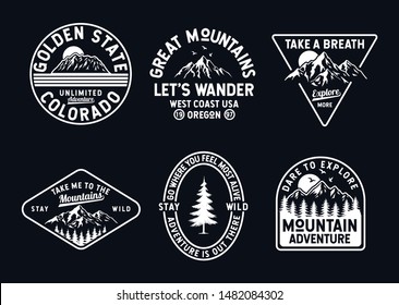 Vector set of wilderness and nature exploration vintage logos, emblems, silhouettes, patches and design elements