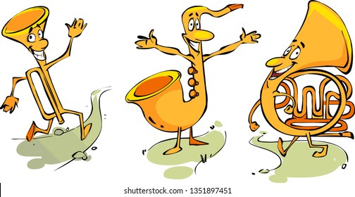 Vector Set of wind instruments in humorous style