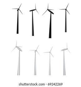vector set of windmills of different camera angles and lighting