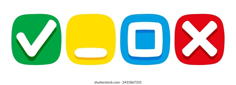 Vector set of window control icons: checkmark, collapse, expand, close.