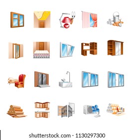 vector set of window door Wallpaper red lamp shower coupe