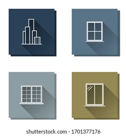 Vector set window icon and business office building.