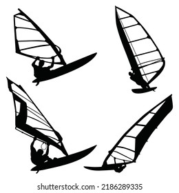 Vector Set Of Windsurfing Silhouettes Illustration Isolated On White Background
