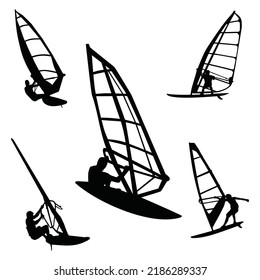 Vector Set Of Windsurfing Silhouettes Illustration Isolated On White Background