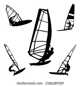 Vector Set Of Windsurfing Silhouettes Illustration Isolated On White Background