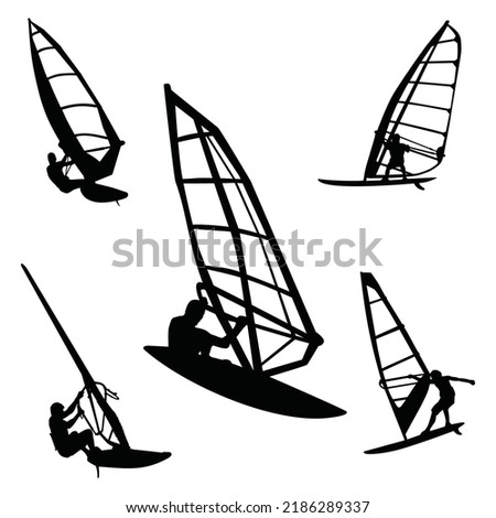 Vector Set Of Windsurfing Silhouettes Illustration Isolated On White Background