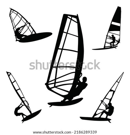 Vector Set Of Windsurfing Silhouettes Illustration Isolated On White Background Foto d'archivio © 