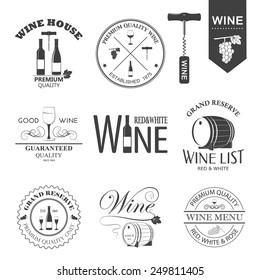 Vector set of wine black and white labels. Vintage badges and logos.