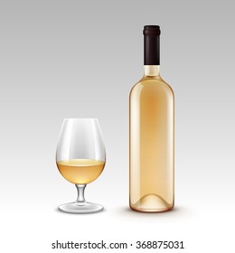 Vector Set of Wine Bottles and Glasses Isolated on Background