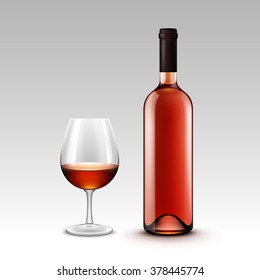 Vector Set of Wine Bottles and Glasses Isolated on Background