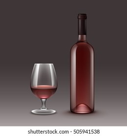 Vector Set of Wine Bottles and Glasses Isolated on Background