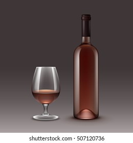 Vector Set of Wine Bottles and Glasses Isolated on Background