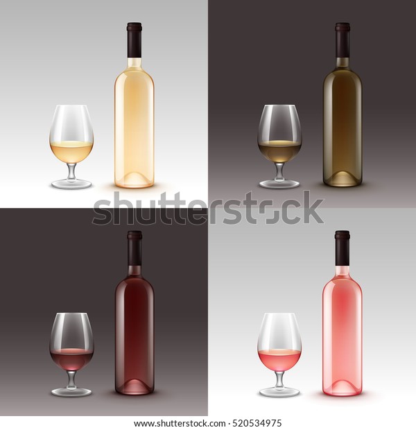 Vector Set Wine Bottles Glasses Isolated Stock Vector (Royalty Free ...