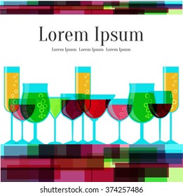 Vector set wine glasses. Alcohol drinks. 