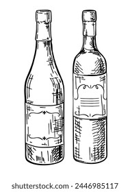 Vector de vino, dibujado a mano con tinta. Ilustración de bocetos de Vector de estilos de vino en estilo grabado vintage. Aislado en blanco.