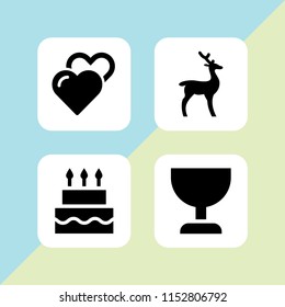 vector set. wine, hunt, hearts outline icon and birthday cake illustration for web and graphic design