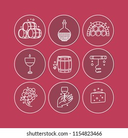 Vector set wine icons. Modern line style. Collection of winery objects
