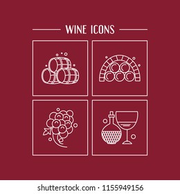Vector set wine icons. Modern line style. Collection of winery objects