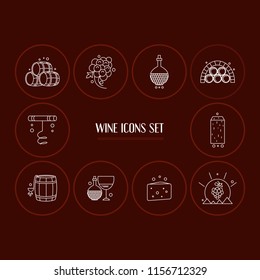 Vector set wine icons. Modern line style. Collection of winery objects