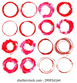 Vector set of Wine stain circles, splashes and spot isolated on white background for wine card, list, menu. Watercolor hand drawing glass marks.