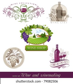 Vector set - wine & winemaking emblems & labels in different styles