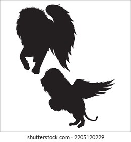 Vector Set Of Winged Lion Silhouettes Illustration Isolated On White Background