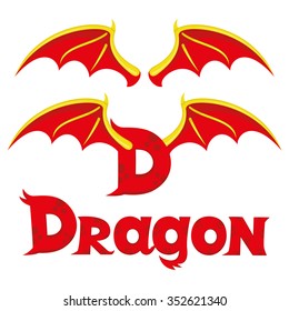 Vector set. The wings of a dragon and the dragon sign.