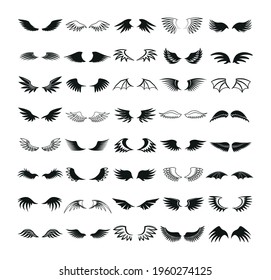 Vector set of wings icons. Illustrations for creating tattoos, logos, and prints.