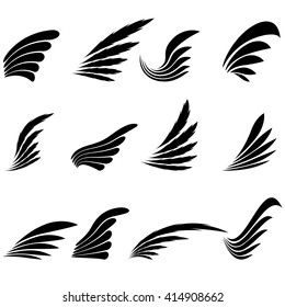 Vector Set of Wings Icons Isolated on White Background. Wing Design Elements.