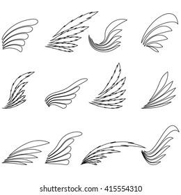 Vector Set of Wings Icons Isolated on White Background. Wing Design Elements.