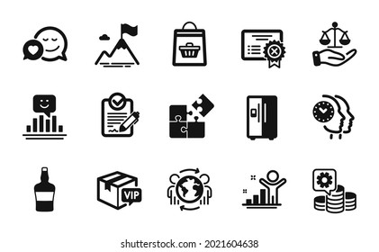 Vector set of Winner, Making money and Online buying icons simple set. Vip parcel, Dating and Refrigerator icons. Mountain flag, Time management and Reject certificate signs. Vector