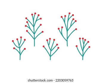 Vector set of winter bushes decor elements in minimalistic flat design