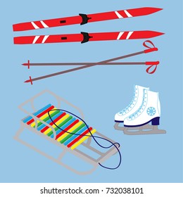 Vector set of winter equipment for sport