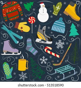 vector set of winter fun symbols