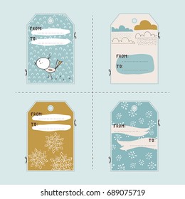 Vector set of winter gift tag templates. Printable collection for Christmas and New Year holidays. For greeting cards, tags and labels, souvenirs, gifts decoration and sales design, scrapbooking.