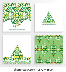 Vector set of winter holiday greeting cards. Abstract christmas tree. Modern, creative prints for invitations, posters, tags. Collection of festive, new years postcard and flyer templates. Flat design