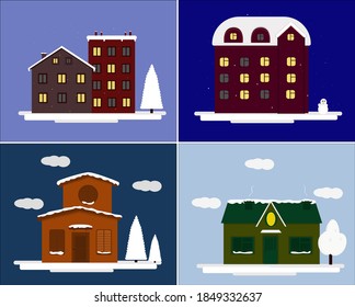 vector set of winter houses
