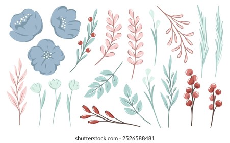 Vector set of winter plants