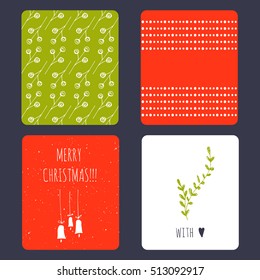 Vector set of winter small card templates. Collection for Christmas and New Year holidays. For greeting cards, brochures, tags and labels, souvenirs, gifts decoration and sales design, scrapbooking.