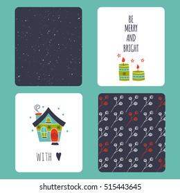 Vector set of winter small card templates. Collection for Christmas and New Year holidays. For greeting cards, brochures, tags and labels, souvenirs, gifts decoration and sales design, scrapbooking.