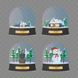 Vector Set Of Winter Snow Balls With High Details. Set Of Merry Christmas Glass Ball Collection. Vector Illustration