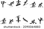 Vector set of winter sports. Contains figure skating, snowboarding, alpine skiing, speed skating, curling, hockey and more.