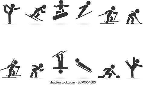 Vector set of winter sports. Contains figure skating, snowboarding, alpine skiing, speed skating, curling, hockey and more.