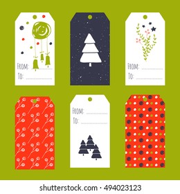 Vector set of winter tag templates. Bright collection for Christmas and New Year holidays. For greeting cards, brochures, tags and labels, souvenirs, gifts decoration and sales design, scrapbooking.