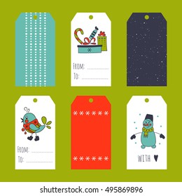 Vector set of winter tag templates. Bright collection for Christmas and New Year holidays. For greeting cards, brochures, tags and labels, souvenirs, gifts decoration and sales design, scrapbooking.